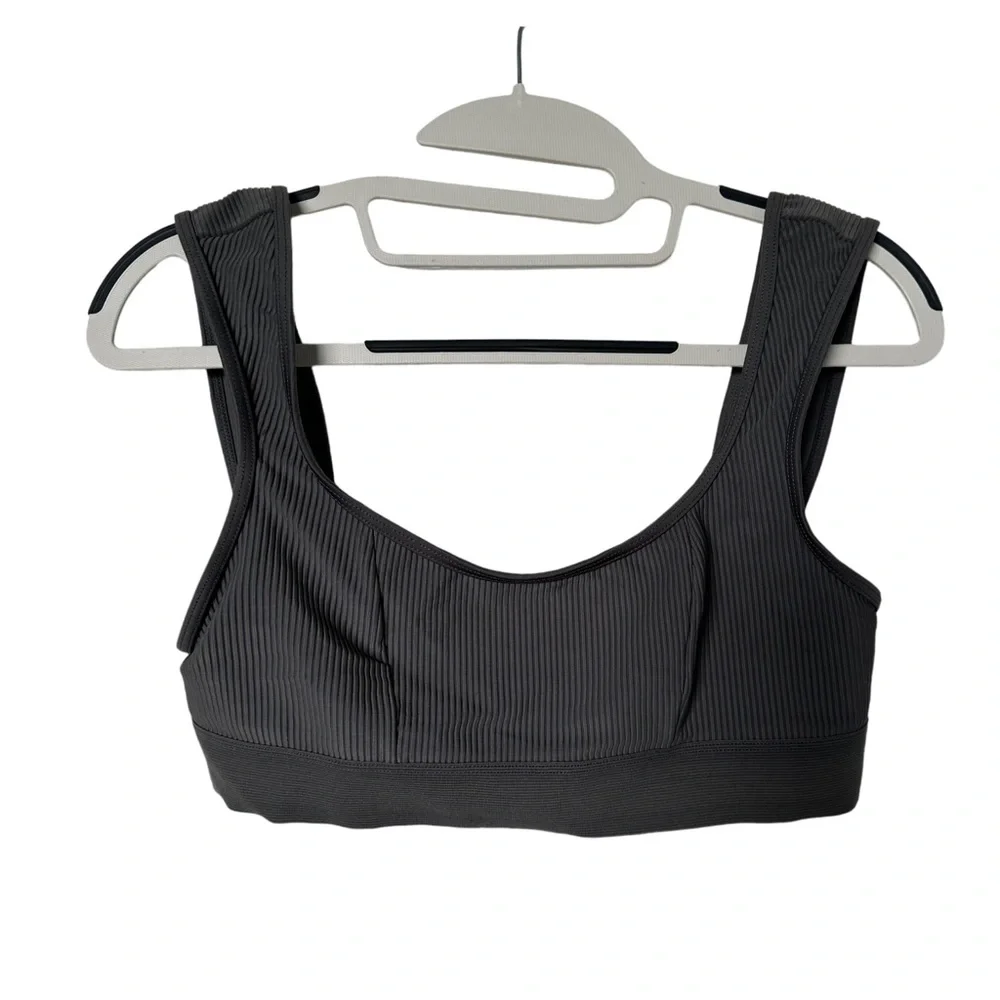 Frankie’s Bikinis Charcoal Gray Ribbed Bikini Top Size L‎